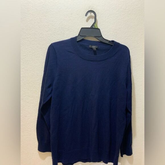 J. Crew womens Blue Merino Wool Crewneck Sweater Side Slits size Small - Picture 1 of 7